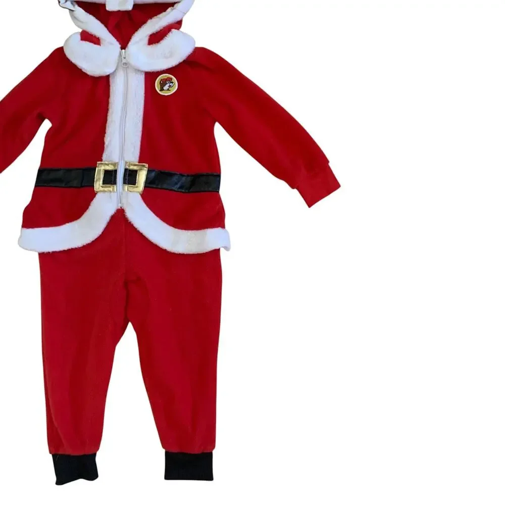 Buc-ees Kids Toddlers Size 3T Santa One Piece Body Suit Pajama Fleece Costume